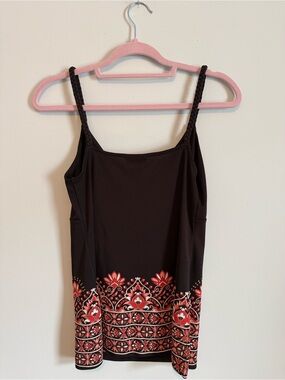 New York & Company Matching Sets - Floral Black Tank and Red Midi Skirt